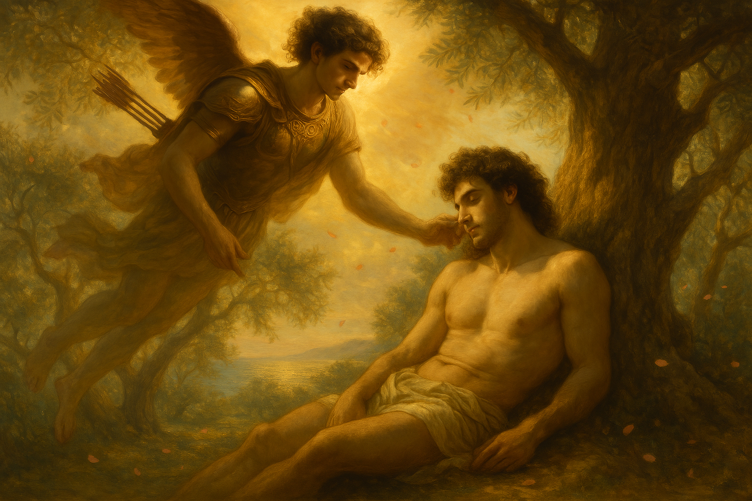 Ancient fig grove; moonlit leaves